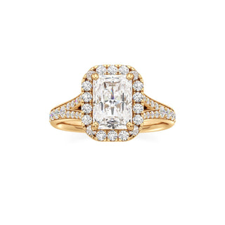 Split Beadset Set Halo Emerald Engagement Ring