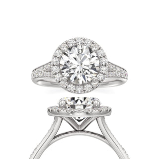 Split Beadset Set Halo Emerald Engagement Ring