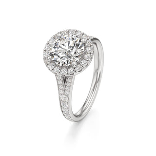 Split Beadset Set Halo Emerald Engagement Ring