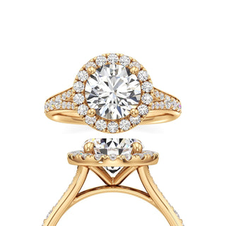 Split Beadset Set Halo Emerald Engagement Ring