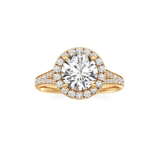 Split Beadset Set Halo Emerald Engagement Ring