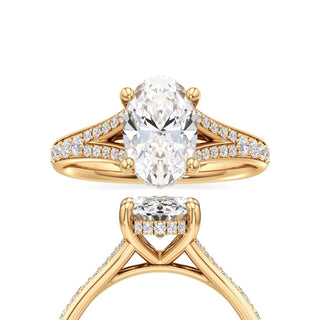 Split Beadset Set Hidden Halo Round Engagement Ring