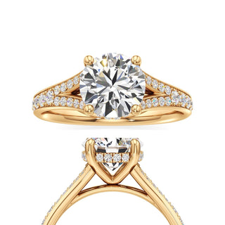 Split Beadset Set Hidden Halo Round Engagement Ring