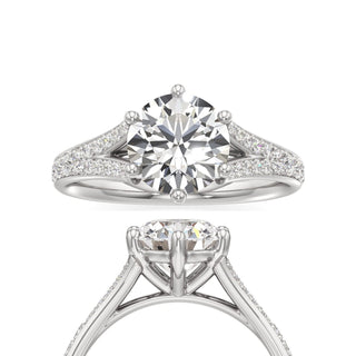 Split Beadset Set Six Prong Round Engagement Ring