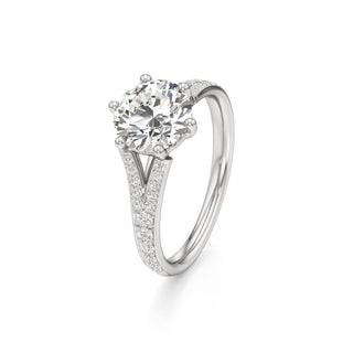 Split Beadset Set Six Prong Round Engagement Ring