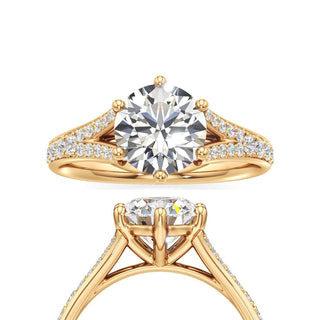 Split Beadset Set Six Prong Round Engagement Ring