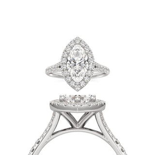 Split Pavé Set Halo Pear Engagement Ring