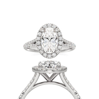 Split Pavé Set Halo Pear Engagement Ring