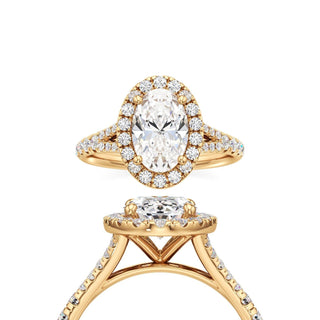 Split Pavé Set Halo Pear Engagement Ring