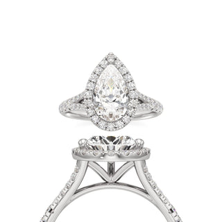 Split Pavé Set Halo Pear Engagement Ring