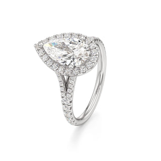 Split Pavé Set Halo Pear Engagement Ring