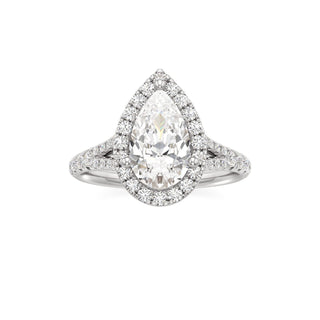 Split Pavé Set Halo Pear Engagement Ring