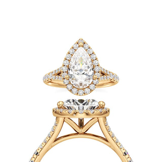 Split Pavé Set Halo Pear Engagement Ring