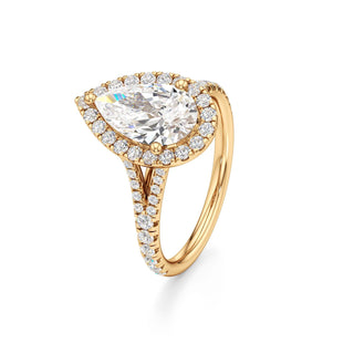 Split Pavé Set Halo Pear Engagement Ring