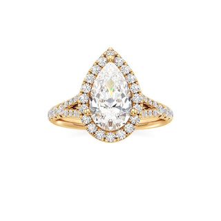 Split Pavé Set Halo Pear Engagement Ring