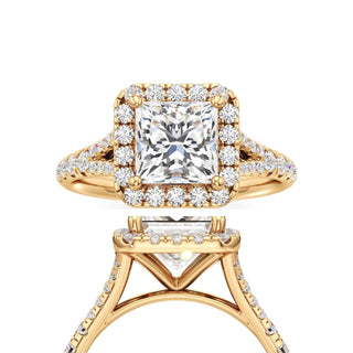 Split Pavé Set Halo Pear Engagement Ring