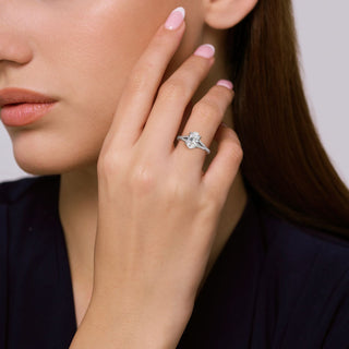 Split Pavé Set Hidden Halo Pear Engagement Ring