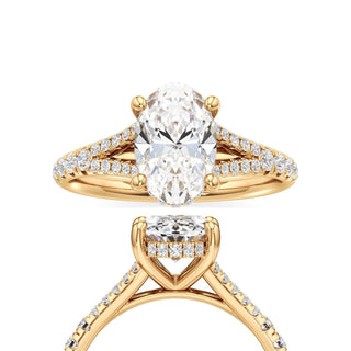 Split Pavé Set Hidden Halo Pear Engagement Ring