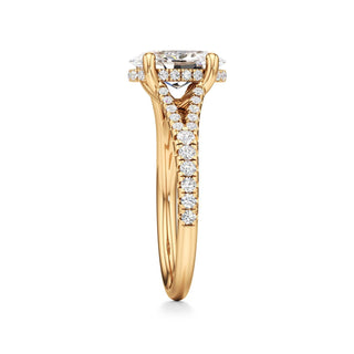 Split Pavé Set Hidden Halo Pear Engagement Ring