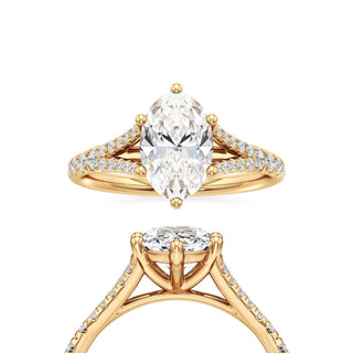 Split Pavé Set Six Prong Pear Engagement Ring