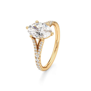 Split Pavé Set Six Prong Pear Engagement Ring