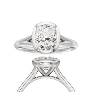 Split Plain Bezel Elongated Cushion Engagement Ring