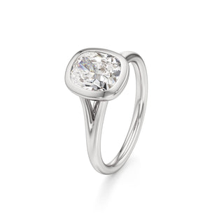Split Plain Bezel Elongated Cushion Engagement Ring