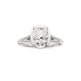 Split Plain Bezel Elongated Cushion Engagement Ring