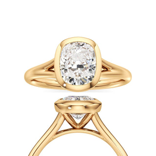 Split Plain Bezel Elongated Cushion Engagement Ring