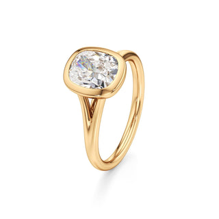 Split Plain Bezel Elongated Cushion Engagement Ring