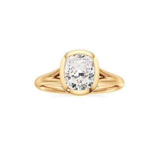 Split Plain Bezel Elongated Cushion Engagement Ring