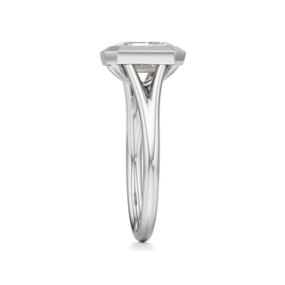 Split Plain Bezel Elongated Cushion Engagement Ring