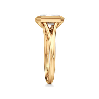 Split Plain Bezel Elongated Cushion Engagement Ring