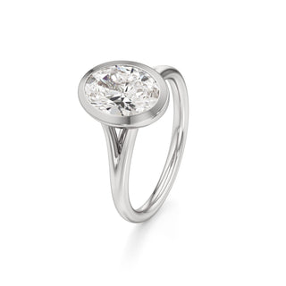 Split Plain Bezel Elongated Cushion Engagement Ring