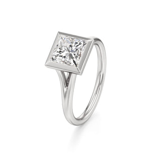 Split Plain Bezel Elongated Cushion Engagement Ring