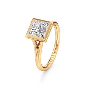 Split Plain Bezel Elongated Cushion Engagement Ring
