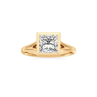 Split Plain Bezel Elongated Cushion Engagement Ring