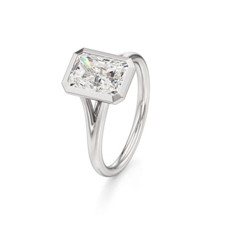 Split Plain Bezel Elongated Cushion Engagement Ring