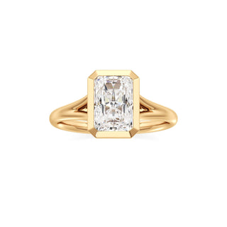 Split Plain Bezel Elongated Cushion Engagement Ring
