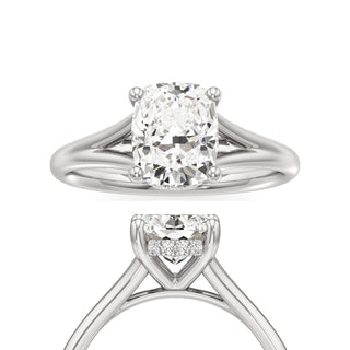 Split Plain Hidden Halo Elongated Cushion Engagement Ring