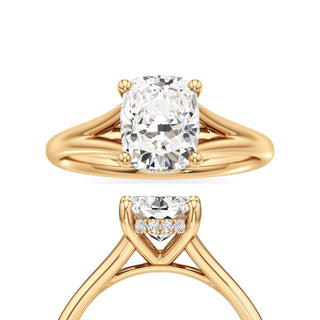 Split Plain Hidden Halo Elongated Cushion Engagement Ring