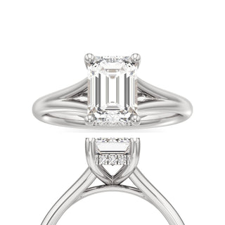 Split Plain Hidden Halo Emerald Engagement Ring