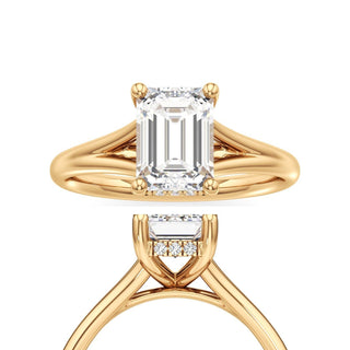 Split Plain Hidden Halo Emerald Engagement Ring
