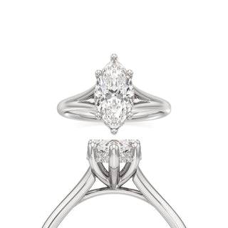 Split Plain Hidden Halo Marquise Engagement Ring