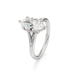 Split Plain Hidden Halo Marquise Engagement Ring