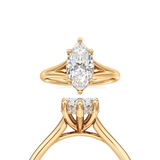 Split Plain Hidden Halo Marquise Engagement Ring