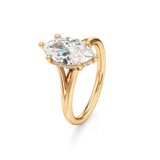 Split Plain Hidden Halo Marquise Engagement Ring