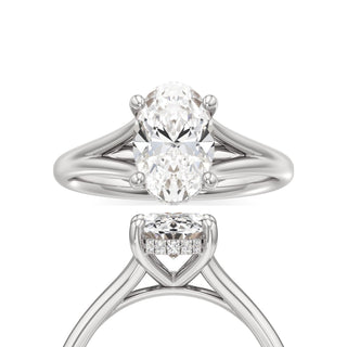 Split Plain Hidden Halo Oval Engagement Ring