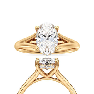 Split Plain Hidden Halo Oval Engagement Ring
