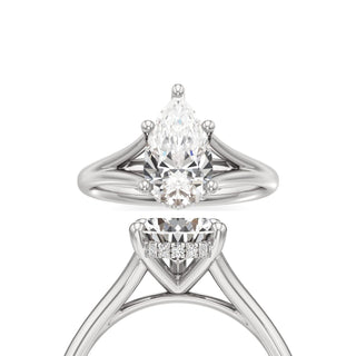 Split Plain Hidden Halo Pear Engagement Ring
